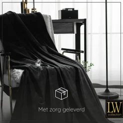 LW Collection Gordijnen Zwart 245x290cm Velvet Kant en klaar 1 stuk
