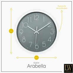 LW Collection Keukenklok Arabella grijs 30cm