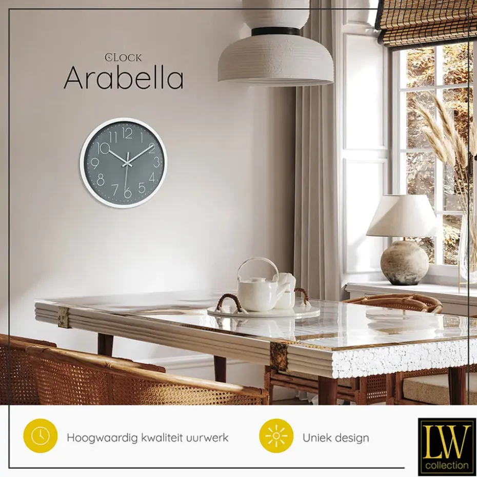 LW Collection Keukenklok Arabella grijs 30cm