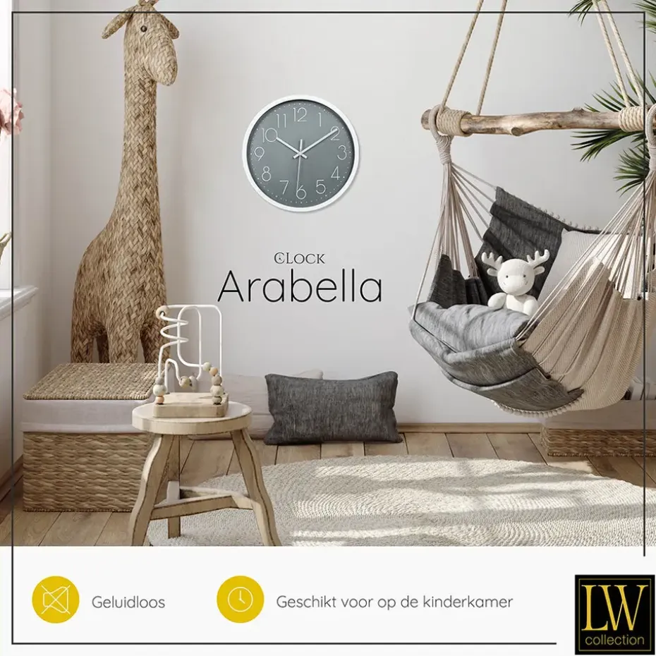 LW Collection Keukenklok Arabella grijs 30cm
