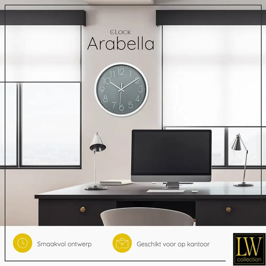 LW Collection Keukenklok Arabella grijs 30cm
