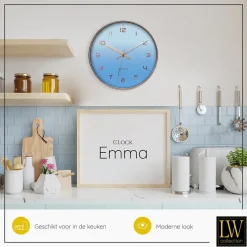 LW Collection Keukenklok Emma lichtblauw rosé 30cm