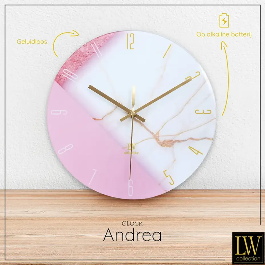 LW Collection Keukenklok Andrea wit roze 30cm