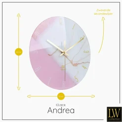 LW Collection Keukenklok Andrea wit roze 30cm