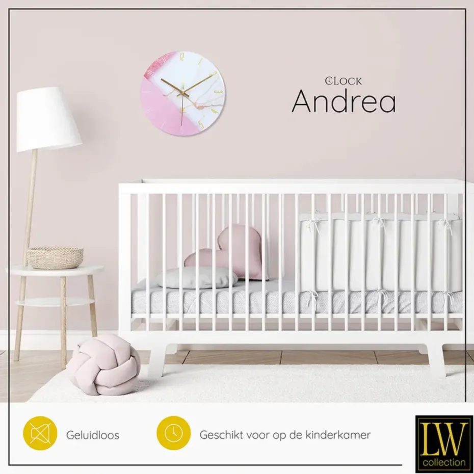 LW Collection Keukenklok Andrea wit roze 30cm