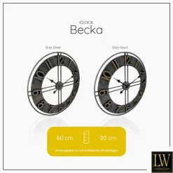 LW Collection Wandklok Becka grijs zilver 80cm