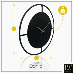 LW Collection Wandklok Danial zwart goud 60cm