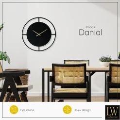 LW Collection Wandklok Danial zwart goud 60cm