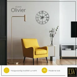 LW Collection Wandklok Olivier zilver 40cm