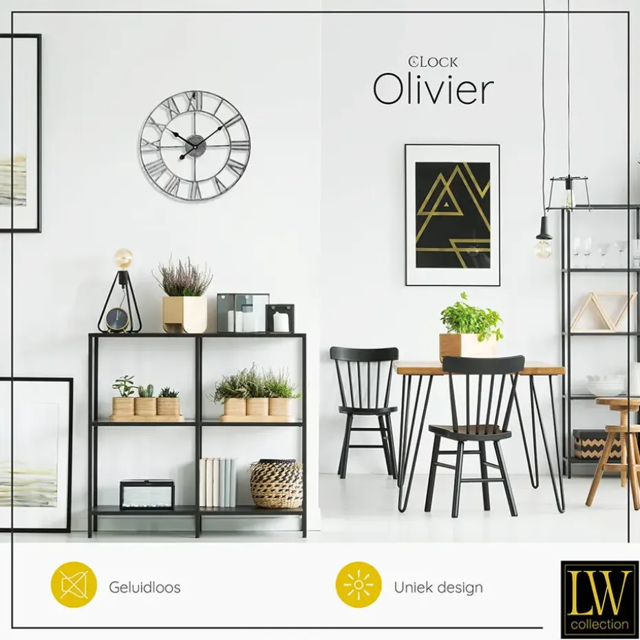 LW Collection Wandklok Olivier zilver 40cm