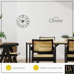 LW Collection Wandklok Olivier zilver 40cm