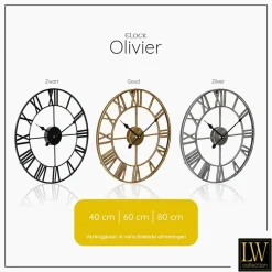 LW Collection Wandklok Olivier zilver 40cm