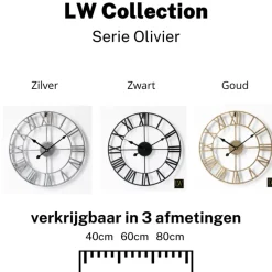 LW Collection Wandklok Olivier zilver 40cm