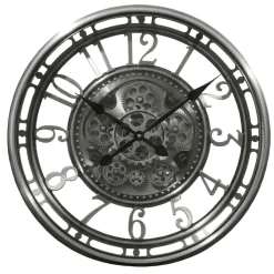 LW Collection Wandklok radar Maria zilver 54cm bewegende tandwielen