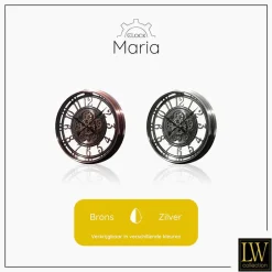 LW Collection Wandklok radar Maria zilver 54cm bewegende tandwielen