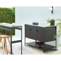 MAENZA - Buitenkeukenkast set met tafel - Zwart - Staal