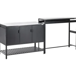 MAENZA - Buitenkeukenkast set met tafel - Zwart - Staal
