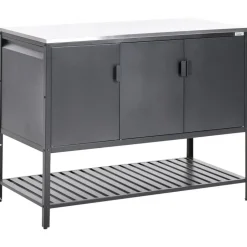 MAENZA - Buitenkeukenkast set met tafel - Zwart - Staal