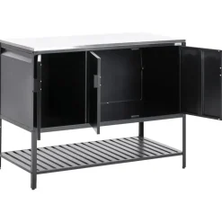 MAENZA - Buitenkeukenkast set met tafel - Zwart - Staal