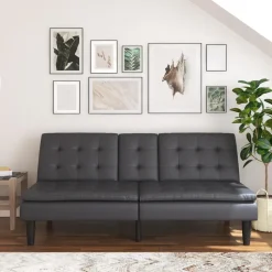 Maine - 3-zits slaapbank in grijs kunstleer