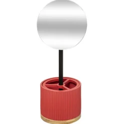 Make-up organizer/opberger met spiegel 14 x 14 x 35 cm zalmroze