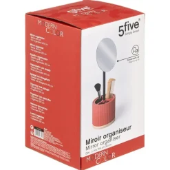 Make-up organizer/opberger met spiegel 14 x 14 x 35 cm zalmroze