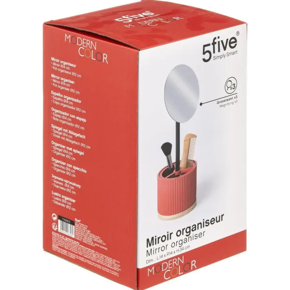 Make-up organizer/opberger met spiegel 14 x 14 x 35 cm zalmroze