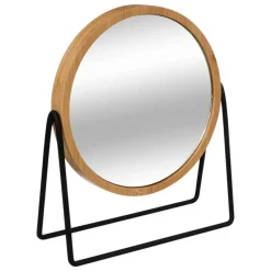Make-up spiegel - 3x zoom - bamboe/hout - 17 x 20 cm - bruin/zwart