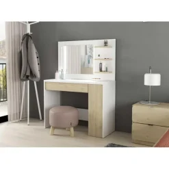 Make-uptafel Glamour met verlichting - wit/eik