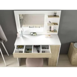 Make-uptafel Glamour met verlichting - wit/eik