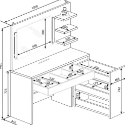 Make-uptafel Glamour met verlichting - wit/eik
