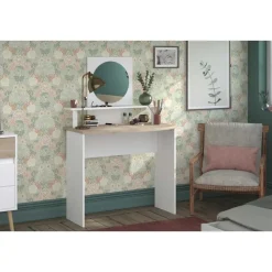 Make-uptafel Hardy-136cm-met spiegel-wit/eik