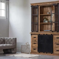 Mangohoutonline - Buffetkast Denver 200x220cm Recht Rechthoekig - Bruin - Mahom