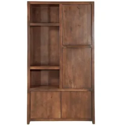 Mangohoutonline - Wandkast Phoenix 120cm Walnoot 3 Open Vakken, 4 Deuren - Mahom