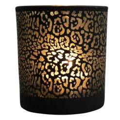 Mars & More Waxinelichthouder - zwart - glas - jaguar - 18 cm