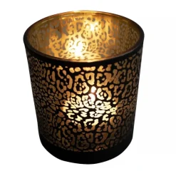 Mars & More Waxinelichthouder - zwart - glas - jaguar print
