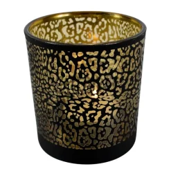 Mars & More Waxinelichthouder - zwart - glas - jaguar print