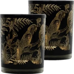 Mars & More Waxinelichthouder - zwart - glas - papegaai - 10 cm