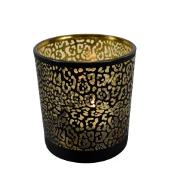 Mars & More Waxinelichthouder - zwart - glas - jaguar - 12 cm