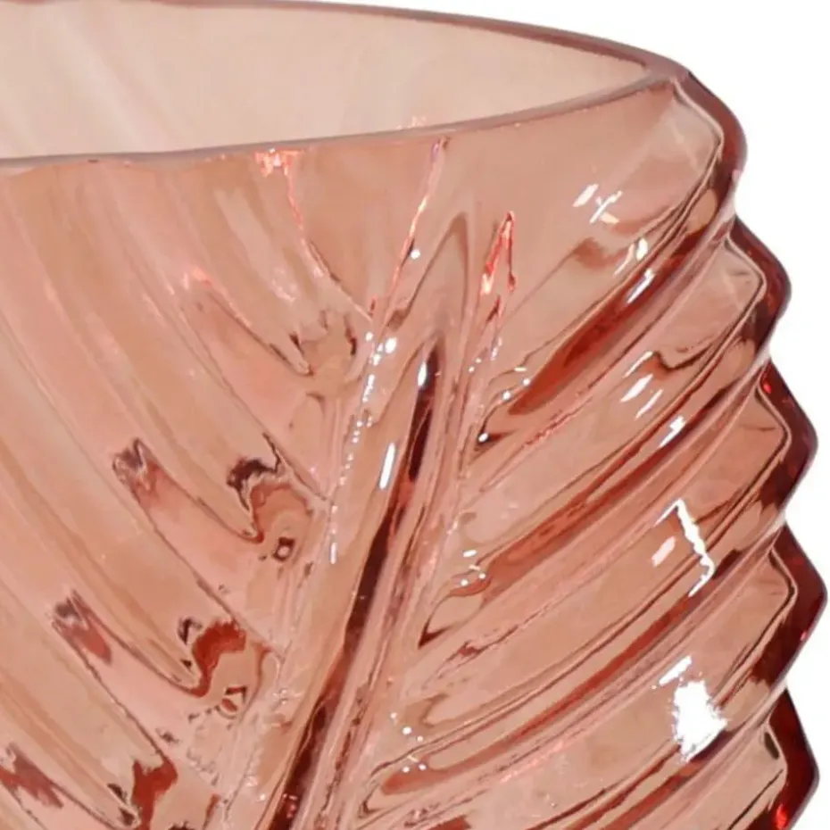 Mega Collections vaas Leafy - roze - blader relief - 14 x 25 cm