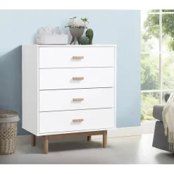 Melanie - Commode met 4 laden in spaanplaat van wit eiken