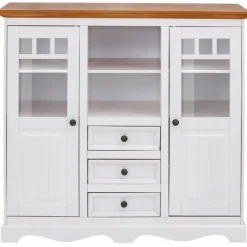 Melissa - Kast met 2 glazen deuren en 3 laden in wit grenen