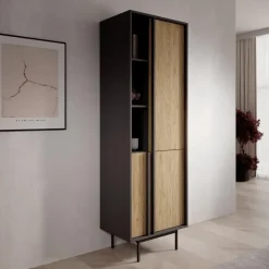 Meubella - Antigo - Boekenkast - Eiken/Antraciet - 63x43x195 cm