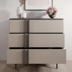 Meubella - Antigo - Ladekast met 3 lades - Beige/Antraciet - 93x43x87 cm