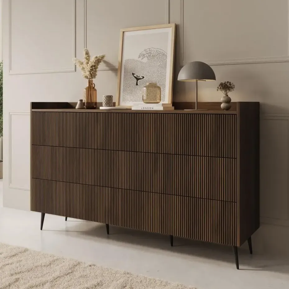 Meubella - Asty - Ladekast met 6 lades - Donker eiken - 150x41x92 cm