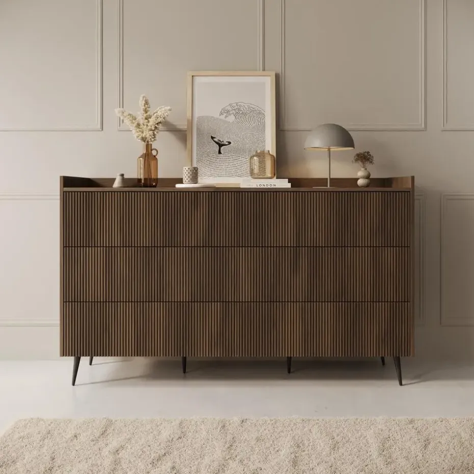 Meubella - Asty - Ladekast met 6 lades - Donker eiken - 150x41x92 cm