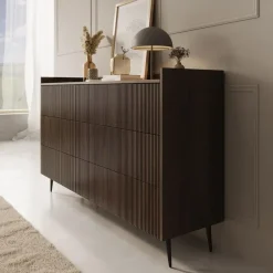 Meubella - Asty - Ladekast met 6 lades - Donker eiken - 150x41x92 cm