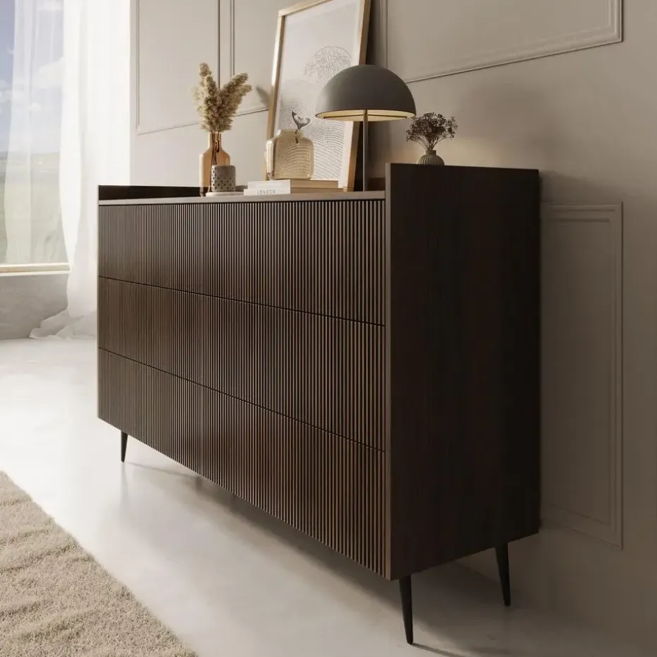 Meubella - Asty - Ladekast met 6 lades - Donker eiken - 150x41x92 cm