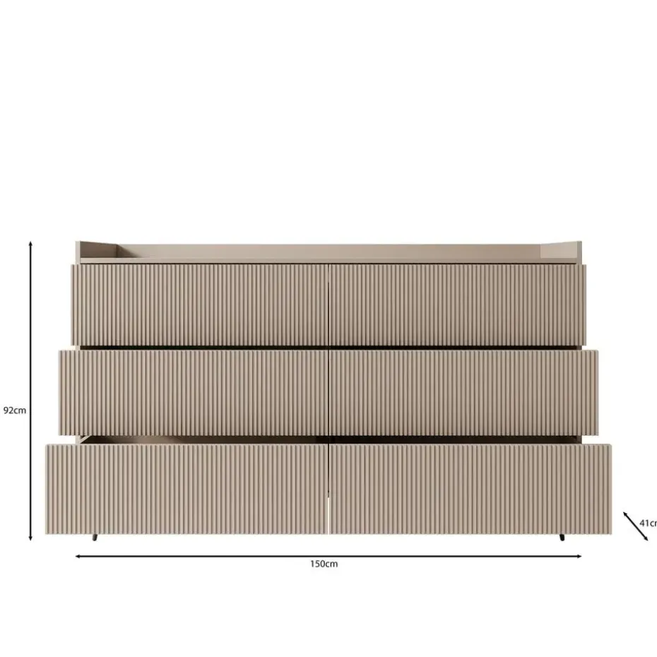 Meubella - Asty - Ladekast met 6 lades - Donker eiken - 150x41x92 cm