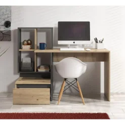Meubella - Bureau Pierre 2 - Eiken - Antraciet - 145 cm